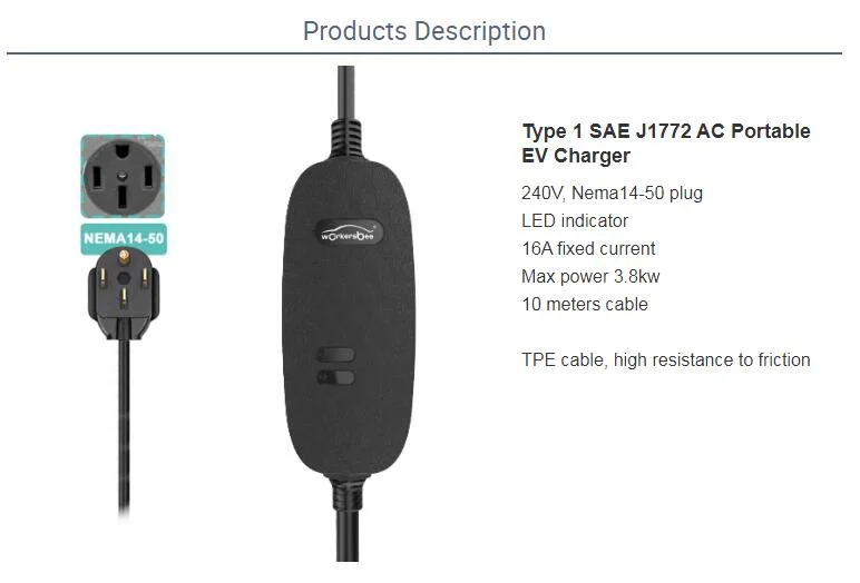 Level 2 Cable with NEMA 14-50 Plugportable Evse EV Charger